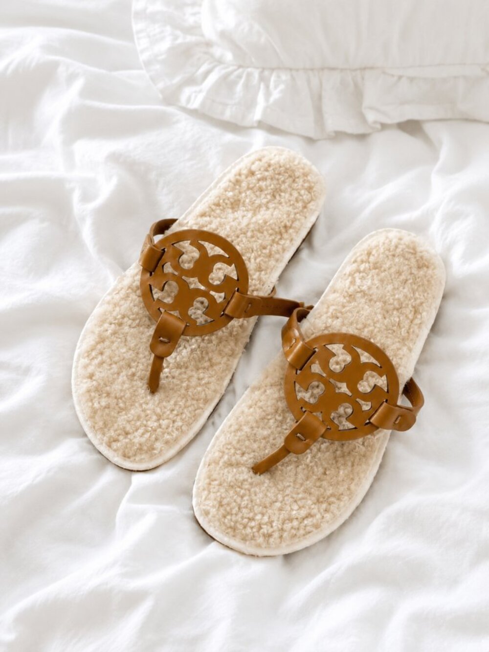 Tory Burch Miller Cloud Sandal Cork Shearling Caramel